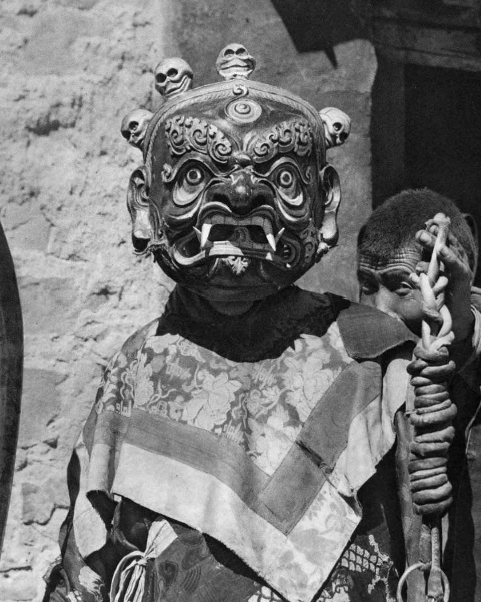 Cham dance performed to ward off evil spirits. 'Tibet,'  Pietro Francesco Mele, 1957.