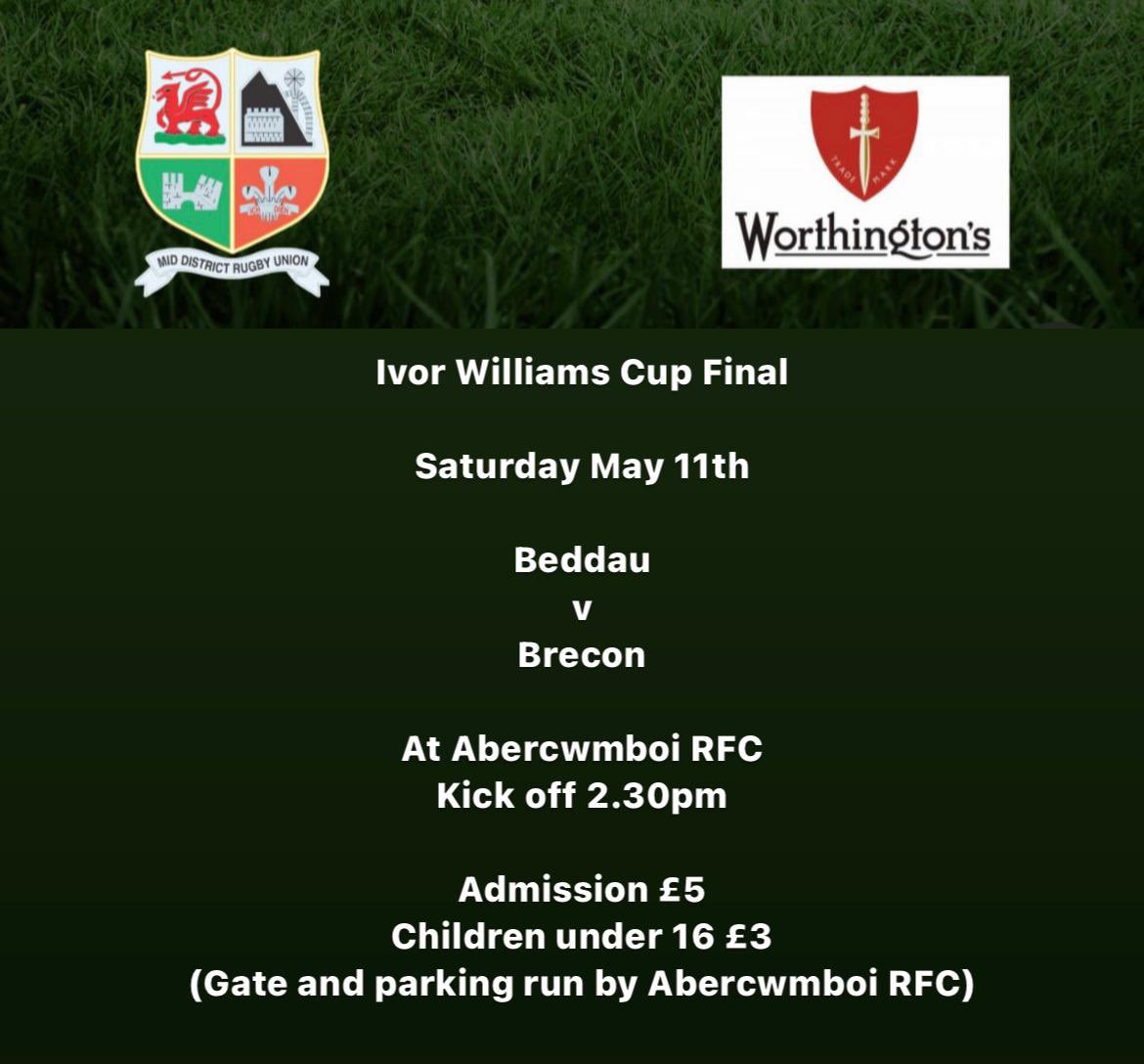 Next final is the Ivor Williams Cup on Saturday 2.30 Ko @AbercwmboiRFC @BeddauRFC v @BRECONRFC Should be a cracking day for it ☀️☀️🏆🏉