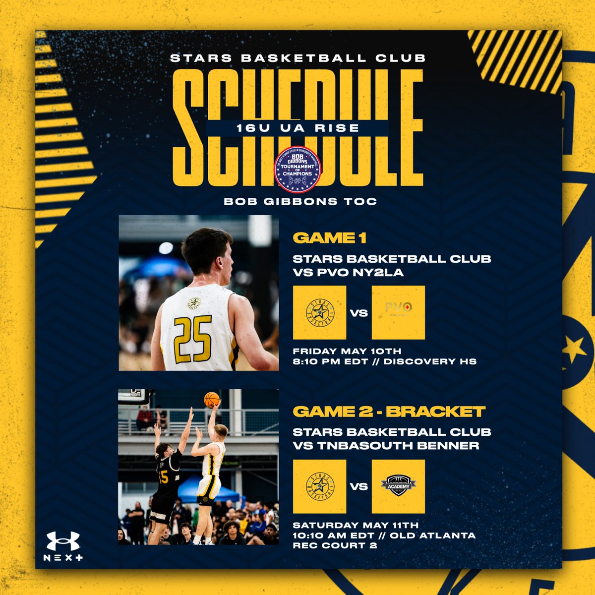 🌟Our 16U UA Rise squad heads to Atlanta this weekend to play in the historic Bob Gibbons Tournament of Champions! Their schedule is below. Bracket play begins on Saturday!🌟#morethan @risecircuit <a href="/UANextBHoops/">Boys UAA</a>