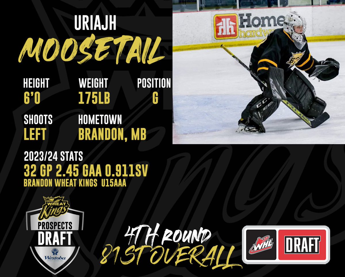 🏒🗳️THE PICK IS IN! 🏒🗳️ Keeping it local again! With our fourth pick in the 2024 Prospects Draft for @WestobaCU, we are proud to select Urijah Moosetail from the Brandon U15 AAA Wheat Kings!