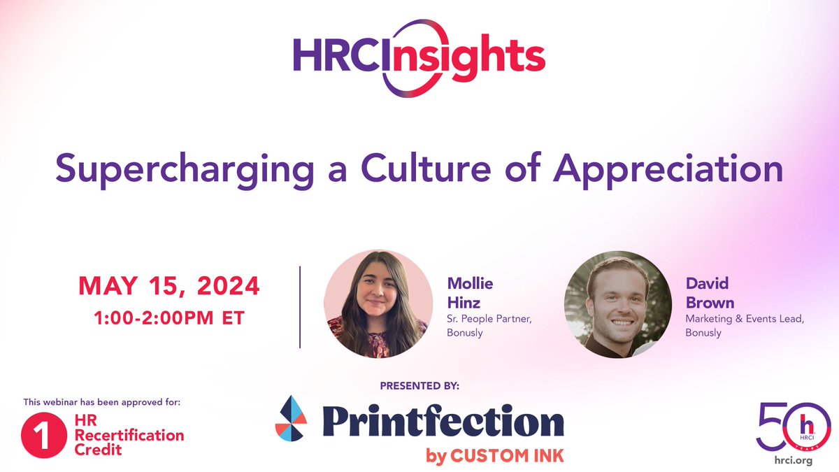 Investing in the employee experience is crucial for success. Join us for a webinar presented by Printfection to learn how to supercharge your company's culture of appreciation.

ow.ly/I56V50RAOAW

#HumanResources #CorporateGifting #EmployeeExperience
