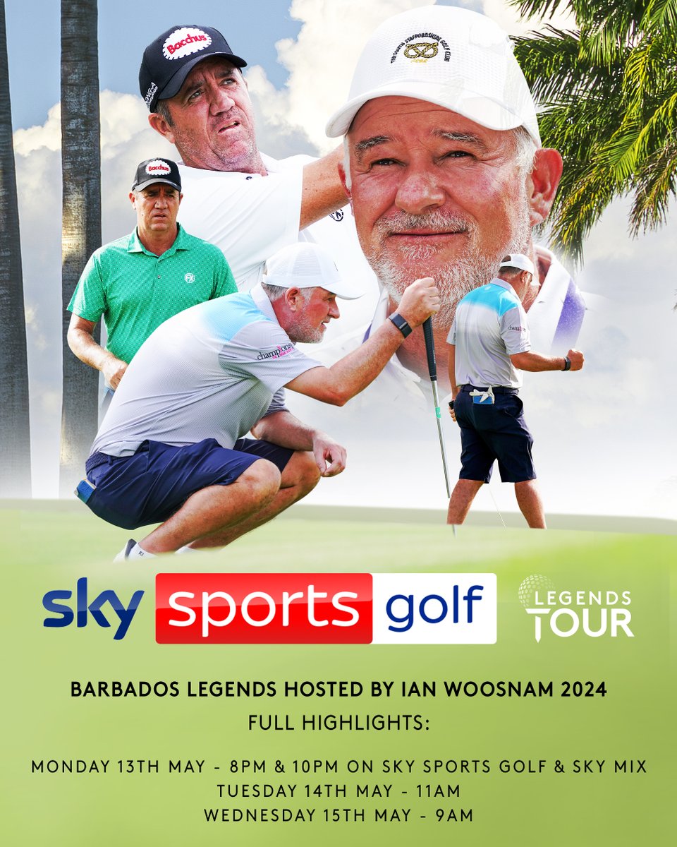 📺WATCH LEGENDS TOUR on @SkySportsGolf 🏌️‍♂️ See the action from the #BarbadosLegends hosted by @IWoosnam next Mon, Tues & Weds. #euLegendsTour #visitbarbados #golf 😊
