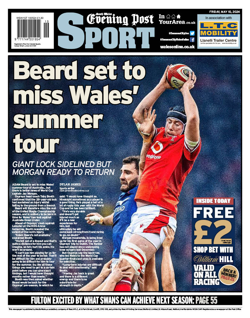 Here's the back page of Friday's South Wales Evening Post newspapersubs.co.uk/SEP #TomorrowsPapersToday