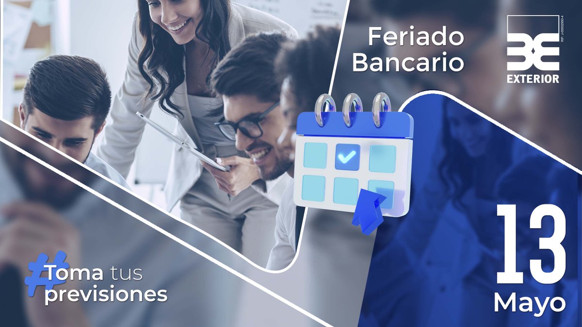 #BancoExterior te recuerda que el lunes #13mayo es Feriado Bancario en conmemoración a la Ascensión del Señor, de acuerdo al cronograma establecido por la Sudeban 📆

Retomaremos actividades el día martes #14mayo

#TomaTusPrevisiones #FeriadoBancario #Caracas #Venezuela