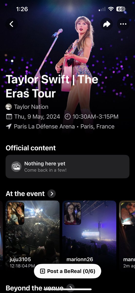 omg how cute BeReal has an eras tours event thing!!!
