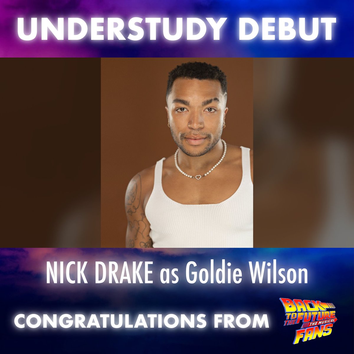 They’re gonna CLEAN UP this town! 🧹

We hope Hill Valley is ready… cos Nick Drake will be making their #Broadway principal #debut as #GoldieWilson and #MarvinBerry in @BTTFBway at the Winter Garden Theatre this evening and we like the sound of THAT! ⚡️

Break a leg, Nick! 💙
