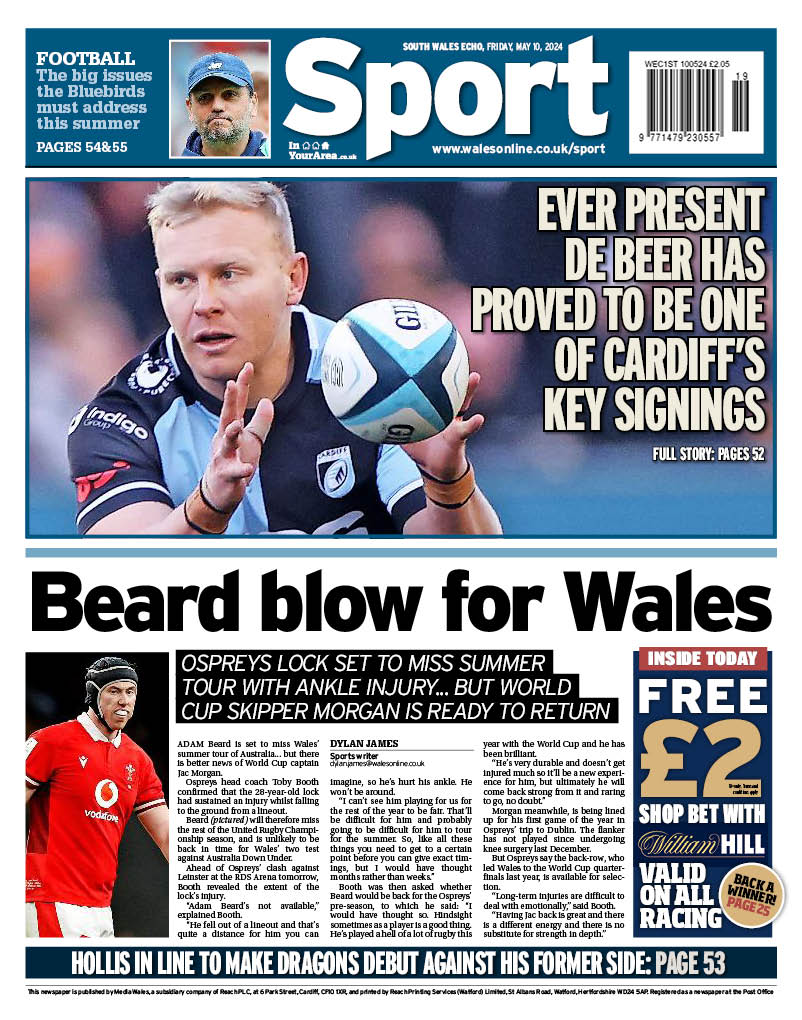 Here's the back page of Friday's South Wales Echo newspapersubs.co.uk/SWS #TomorrowsPapersToday