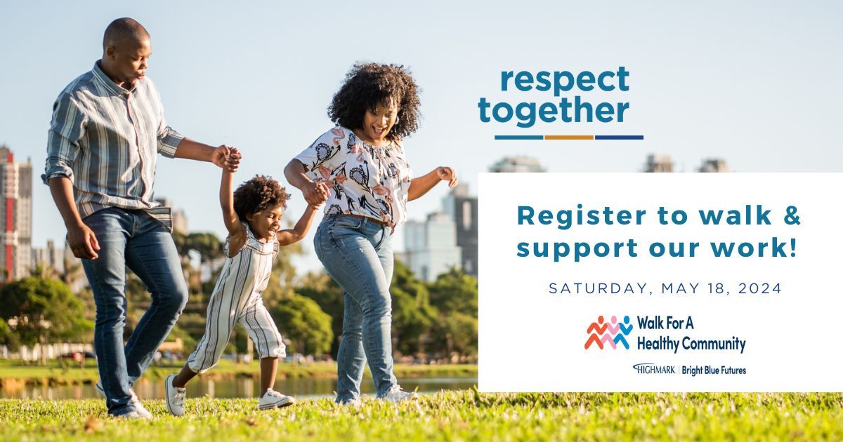 Walk in support of us and our co-division of Respect Together, the Pennsylvania Coalition to Advance Respect, at the Highmark Walk for a Healthy Community. Join us at in Harrisburg on May 18th. We also welcome donations online through June 30th. buff.ly/3wDQ4FH
