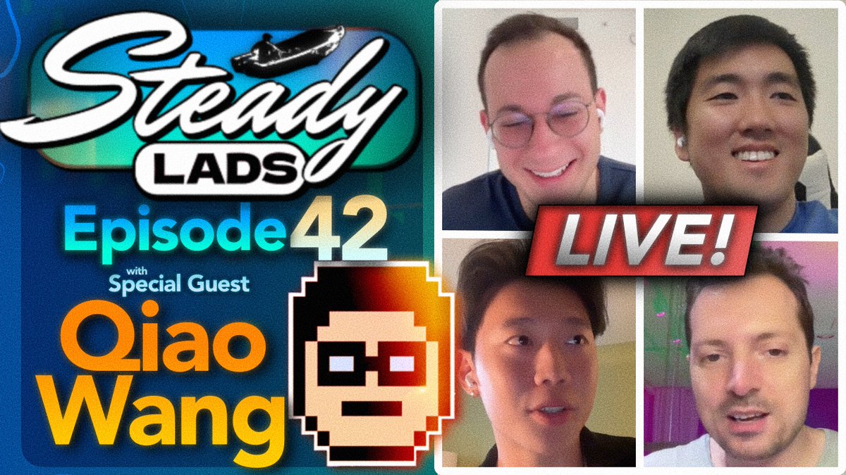 0xSteadyLads's tweet image. 🚨 Steady Lads #42 is LIVE tomorrow w/ special guest @QwQiao 🚨

📺 Friday, May 10th @ 1pm ET on @YouTube 👀

LINK: youtube.com/live/tDToNbCYk…

Click the notification bell so you don&apos;t miss it! 🔔👈