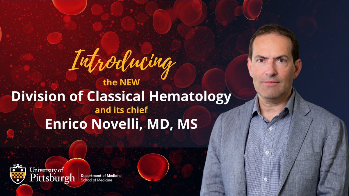 Announcing the new Division of Classical Hematology and its inaugural chief, Dr. Enrico Novelli.🩸 To read more 👉 dom.pitt.edu/announcing-the… Be sure to follow our newest division 👉 @PittHematology.