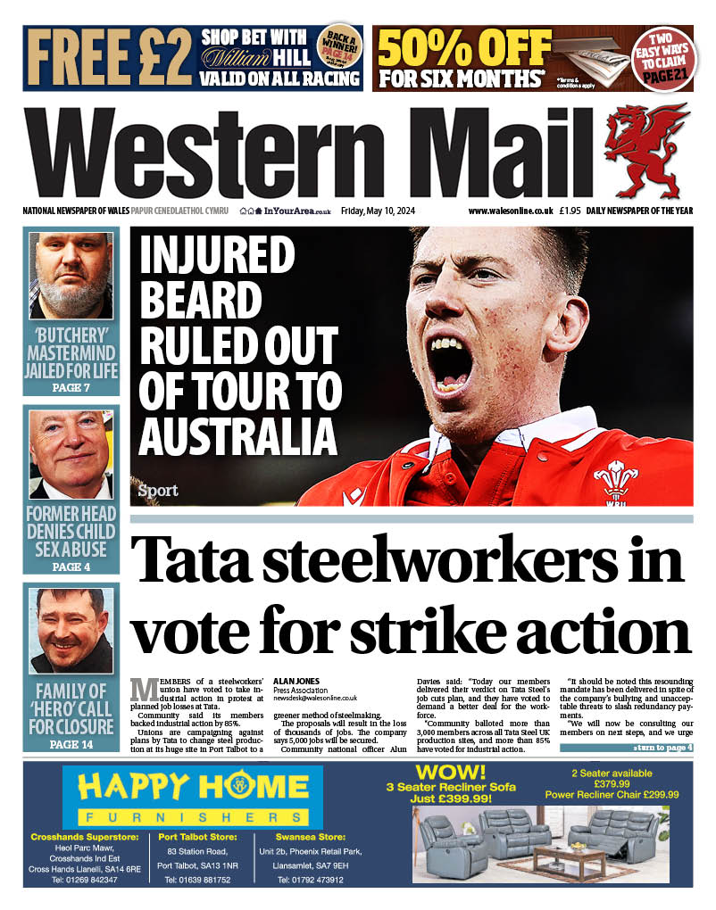 Here's the front page of Friday's Western Mail newspapersubs.co.uk/pc/WST #TomorrowsPapersToday