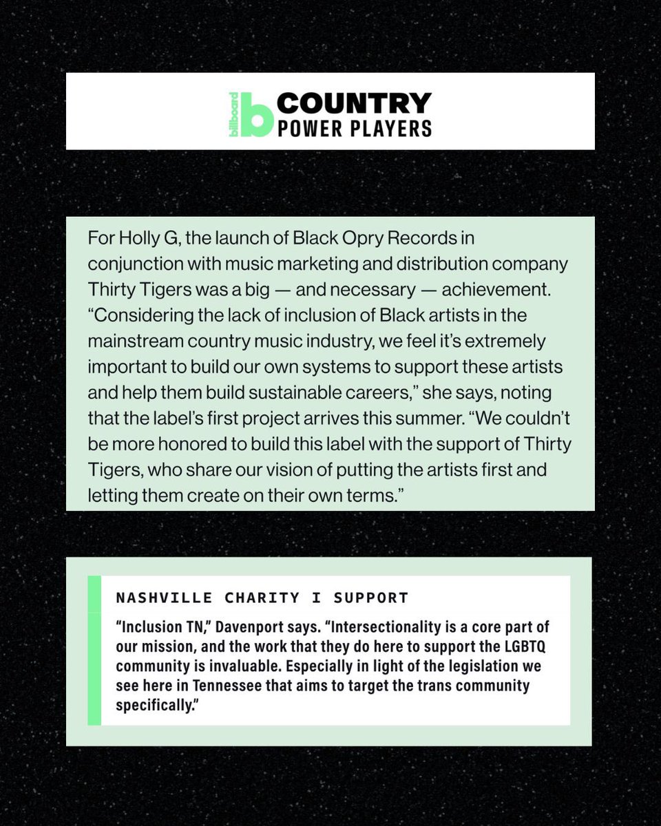 An honor to be included in @billboard’s Country Power Player’s list right alongside @_love_holly_. She’s the one who taught me to let go of the norms and to start embracing being the disruptor. Not bad for two people with “no experience” 🤭🤠