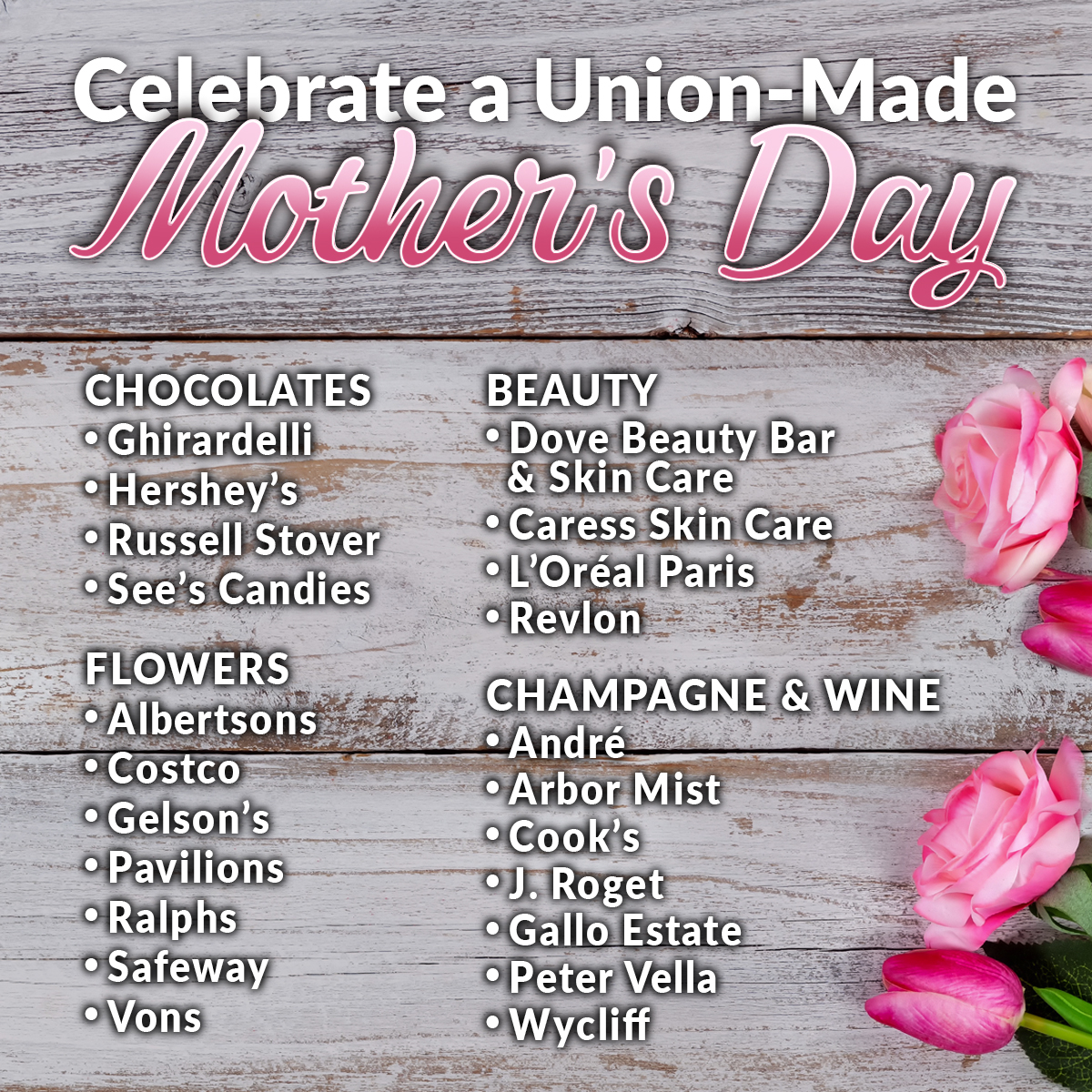 Just a helpful reminder that this Sunday is Mother's Day. Get the mom in your life a gift that she deserves, and always make sure it's #UnionMade! 💐💎🍾

#LIUNA #MothersDay #MothersDay24 #MD24 #Mom #Mother #Gift #GiftIdeas #Flowers #Chocolate #Wine #UnionWorkers #Union