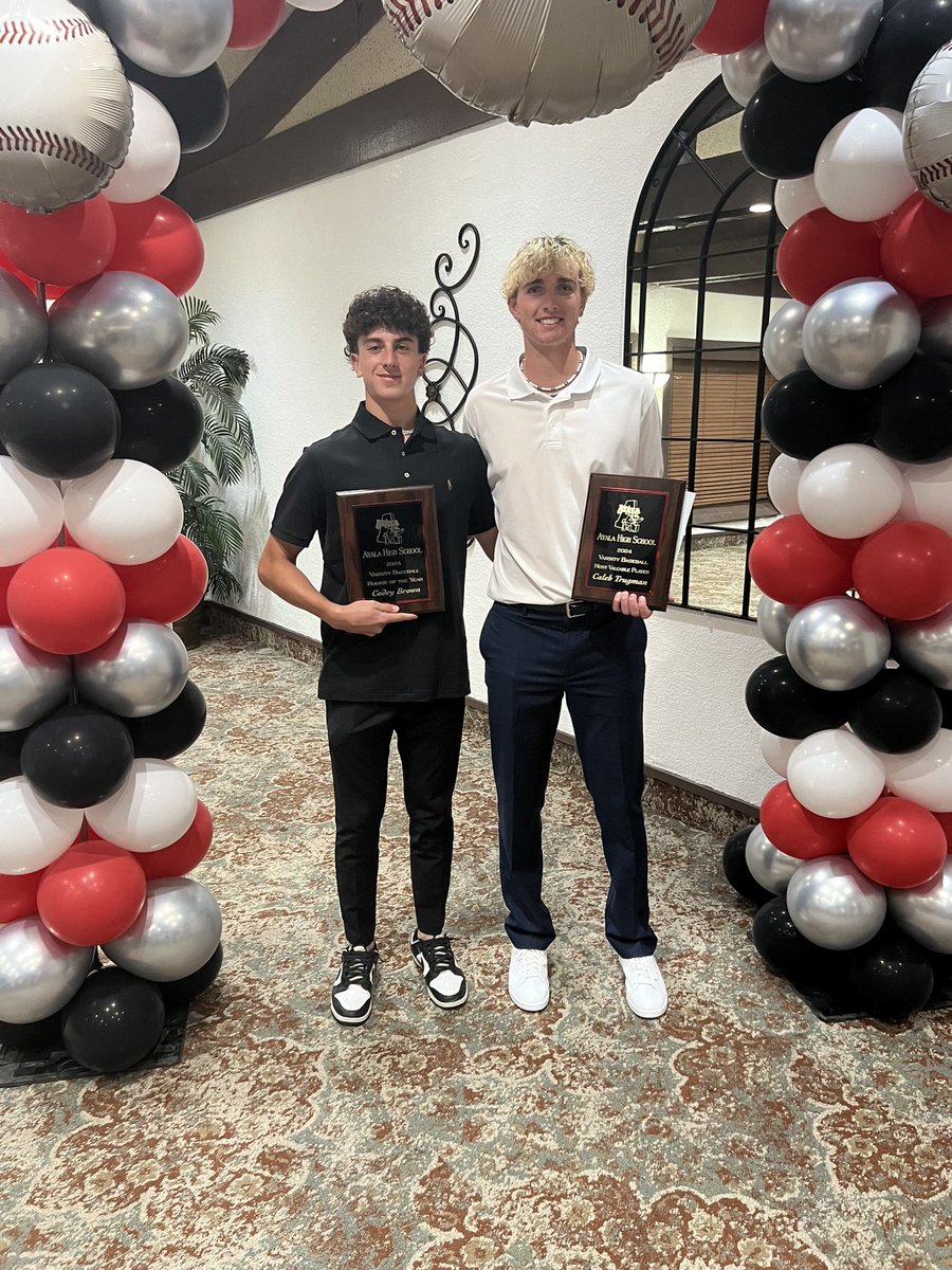 My catcher @codeybrown11I earning the Ayala Rookie of the Year award last night at our Annual Team Banquet. Couldn’t have had the season I did without him. I earned our team MVP award and All-Palomares First Team. Thank you to all who have played a role in my growth this