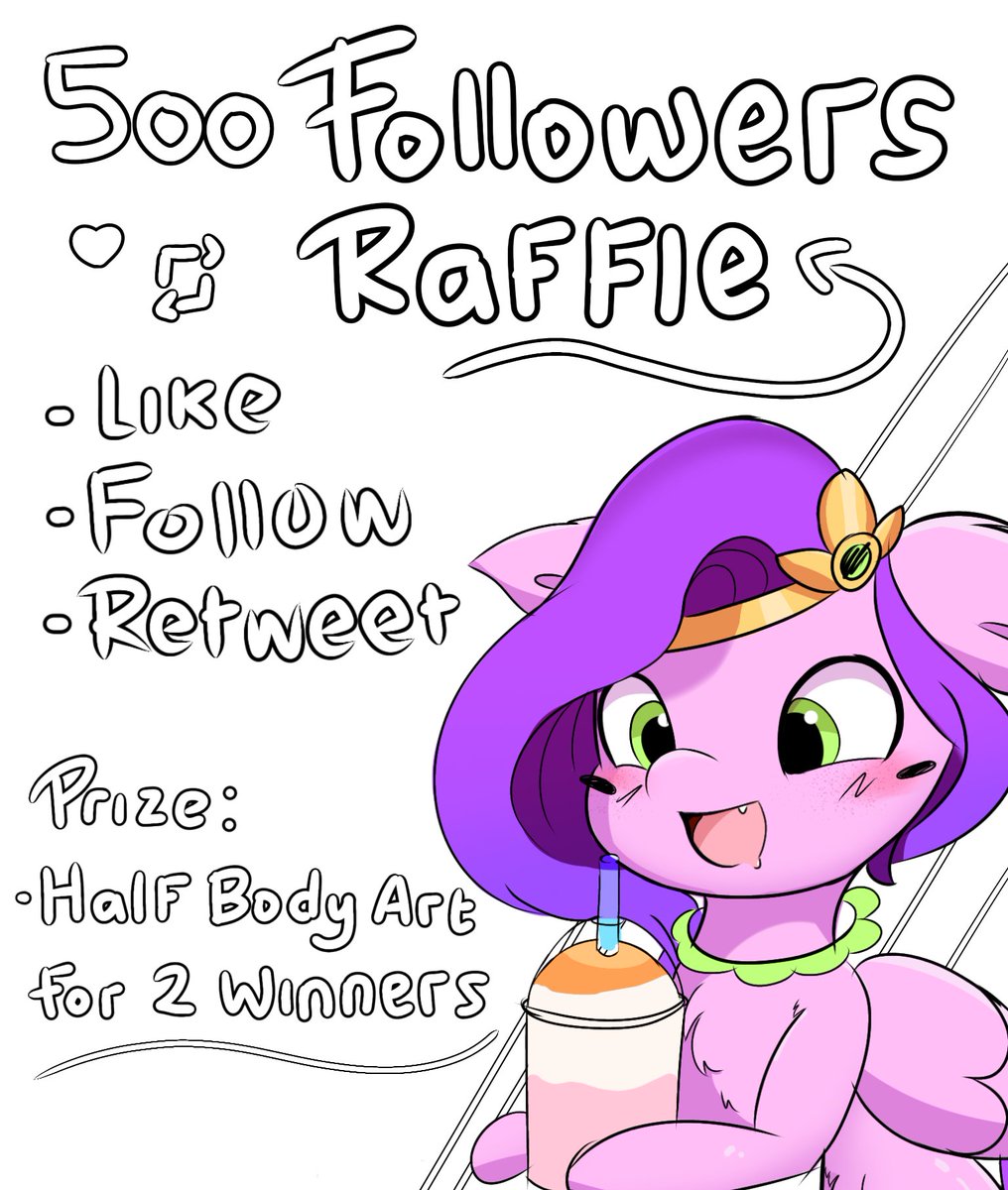 Thank you for 500 Followers❤️

Rules : 
- Like
- Follow
- Retweet 
- comment your oc ref ( furry, human, pony, anything you like)
- subs to my YT (no need but would help me)

There will be 2 winners and if you are interested in the art process I will post it on my yt

#artraffle