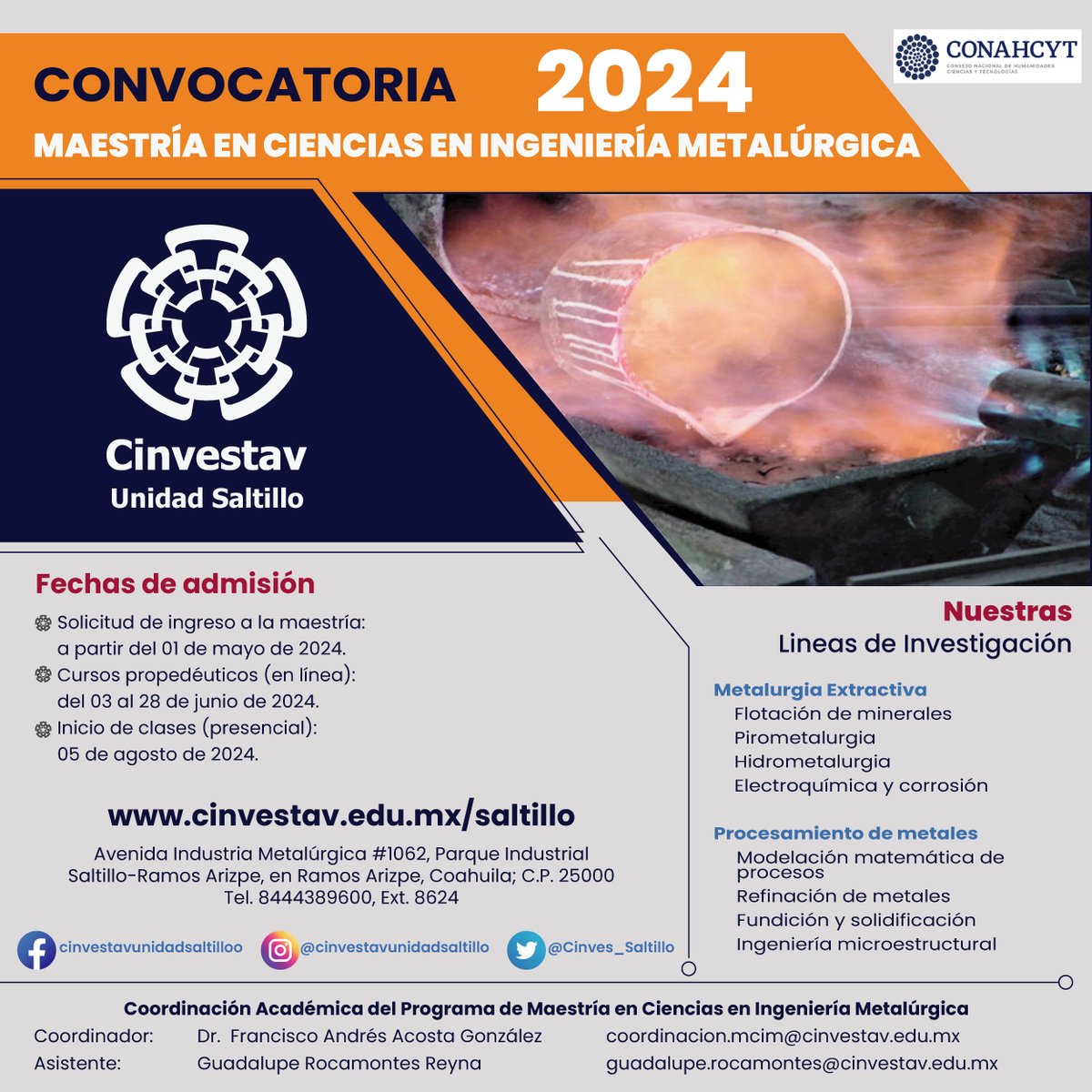 Cinves_Saltillo's tweet photo. Compartimos para ustedes las convocatorias para el presente ciclo escolar, esperando contar con ustedes como parte de nuestro Centro #roboticaymanufacturaavanzada #srnye #ingenieriametalurgica #ingenieríacerámica #posgrados2024 #cinvestav https://t.co/qx9ZhV245s