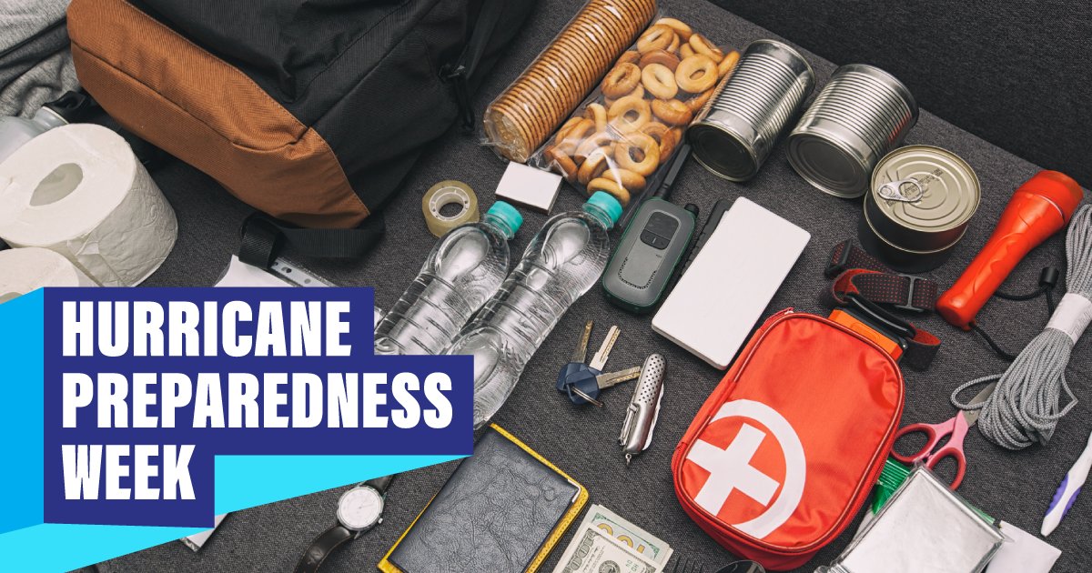 It's National Hurricane Preparedness Week. Tip 1: Assemble an emergency supply kit. ☑️ Cash ☑️ Prescription medication ☑️ First-aid kit ☑️ Nonperishable food and water For more information, visit: ReadyForsyth.org.