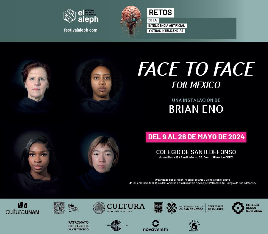 'Face to Face for Mexico': instalación de Brian Eno en @SanIldefonsoMx 🔹 'Face to Face for México' transforma fotografías de manera gradual, generando miles de rostros de mujeres mediante inteligencia artificial. 🔗 shorturl.at/mDGX7