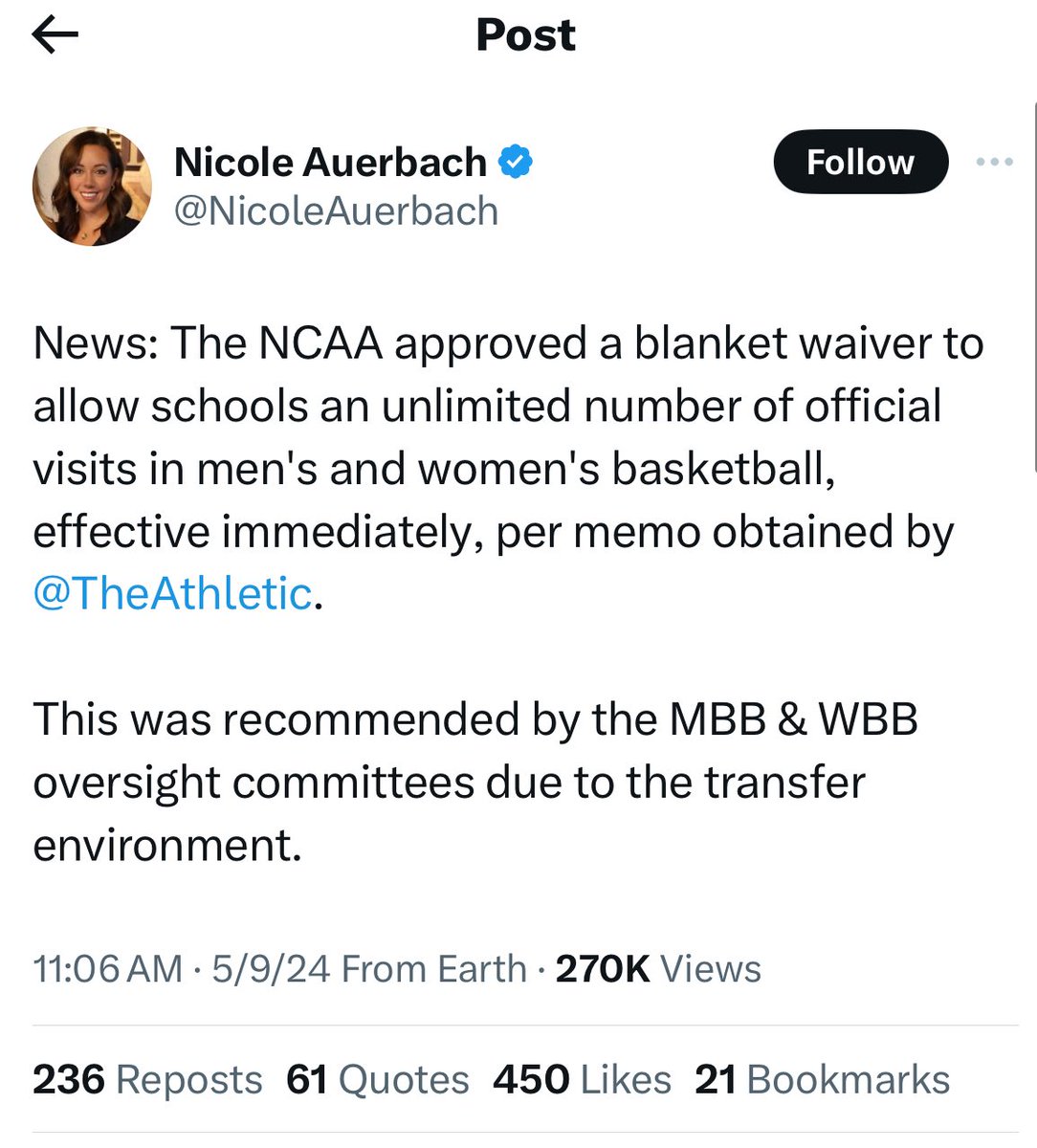 The NCAA has approved a blanket waiver, allowing unlimited official visits (H/T Nicole Auerbach). 🤯 Effective through July 31, 2025. Let the official visit games begin. ⏳