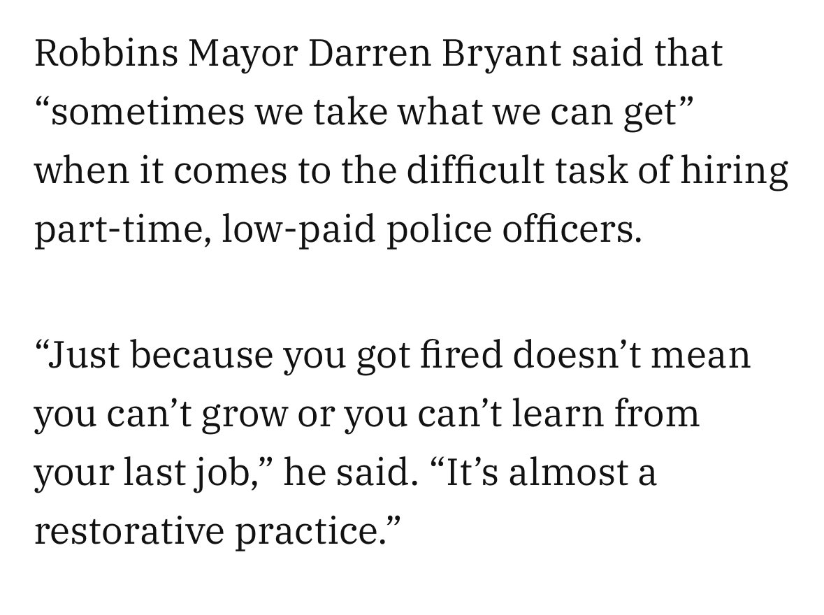 a police department hired cops who lied about laquan mcdonald’s murder, had sex with a student he met as an sro, + forged a chief’s signature, and the mayor calls it a “restorative practice” and says they deserve a second chance. you can’t make this up. illinoisanswers.org/2024/05/06/rob…