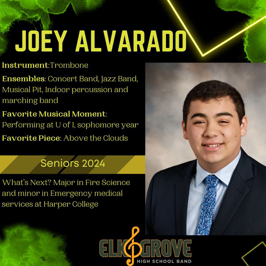 EGHSBand (@eg_band) on Twitter photo Today's senior spotlight is on Joey Alvarado! Thanks for a great four years! #Classof2024 <a href="/EGFineArts/">EGFineArts/Mr. Wolfe</a> <a href="/ElkGrove_HS/">Elk Grove High Sch.</a> <a href="/EGBandBoosters/">EGHS Band Boosters</a> Today's senior spotlight is on Joey Alvarado! Thanks for a great four years! #Classof2024 <a href="/EGFineArts/">EGFineArts/Mr. Wolfe</a> <a href="/ElkGrove_HS/">Elk Grove High Sch.</a> <a href="/EGBandBoosters/">EGHS Band Boosters</a>
