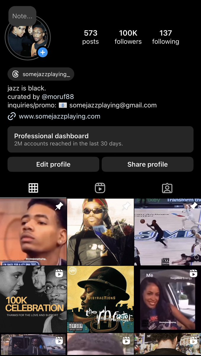 The @somejazzplaying IG page just hit 100k 🎷🥂🥲
