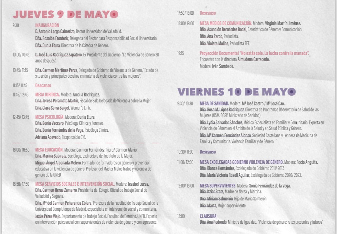 🟣 Mañana a las 9:30h continúan las jornadas XX Aniversario de la Ley Contra la Violencia de Género organizadas por @CEGeneroUVa. 📍A las 11h nos vemos en la mesa de ex delegadas del gobierno VG, moderada por nuestra concejala @rocioanguita, con Blanca Hernández y @VickyRosell.