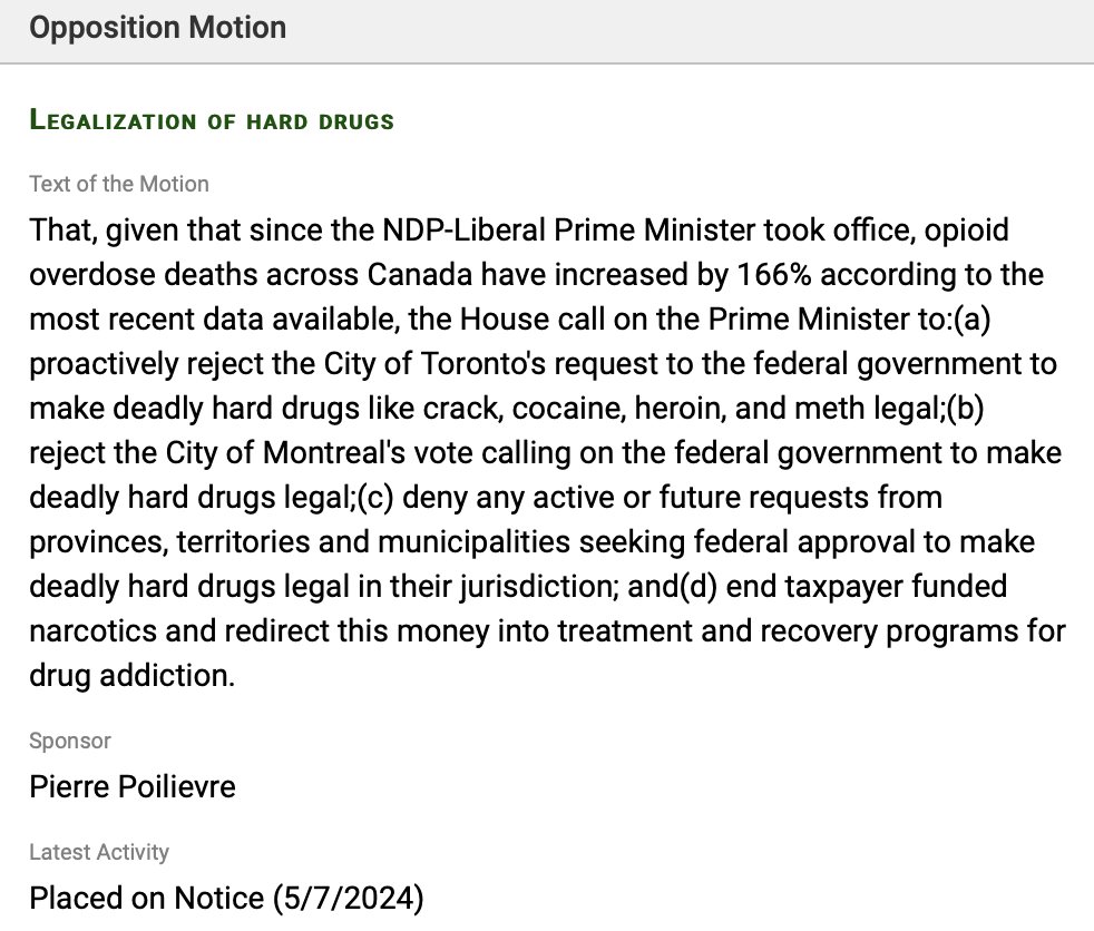 Trudeau has caused an overdose crisis by legalizing hard drug use and flooding our neighborhoods with taxpayer funded narcotics. Our Common Sense Conservative motion will save lives. The failed experiment in BC must not ever be tried again. How will Liberals/NDP MPs vote?