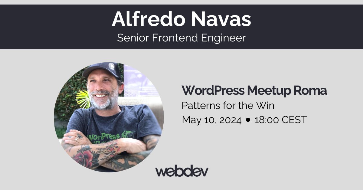 webdevstudios's tweet image. Shout out to everyone at WordPress Meetup Roma! Catch @3LPU4S talking about "Patterns for the Win" happening now at @roma_wordpress. 🤩

☑️ wds.af/Roma-WP

#WordPress #BlockPatterns #WordPressMeetup #Roma