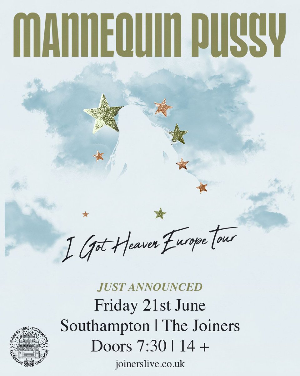 Heads up! 🗣️🗯️ Final 25 for @mannequinpussy This WILL be one of the shows of the year 🧚🏻‍♀️ 🎟️ Joinerslive.co.uk 🎟️
