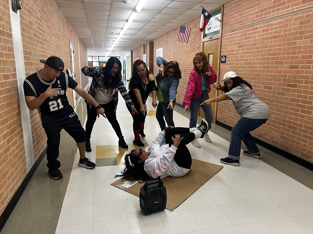 Throwback Thursday - taking it back to the 80s, 90s! Dancing down the halls, being Rebels 🤘🏼💚💛✨ #TeacherAppreciationWeek #HeartofaRebel @ElsaeEscobedo2