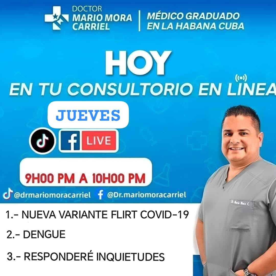 Los espero. #tuconsultorioenlinea #DrMarioMoraCarriel #Quevedo #losrios #ecuador #covid19 #neumonia #dengue #diabetes #Higadograso #hipertensionarterial #cancer #infeccionurinaria #infeccionesintestinales #infeccionesrespiratorias #atencionmedicadomiciliaria #fiebre