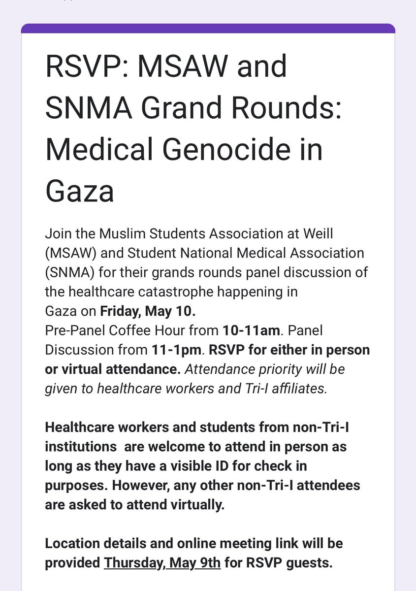 We are sickened to see Weill Cornell Medicine (@WeillCornell) allow this antisemitic event to happen tomorrow & demand they cancel the event.

Such vile propaganda is not only unfair to the school's Jewish students and staff, but puts Jewish patients at risk.

Full event info,…