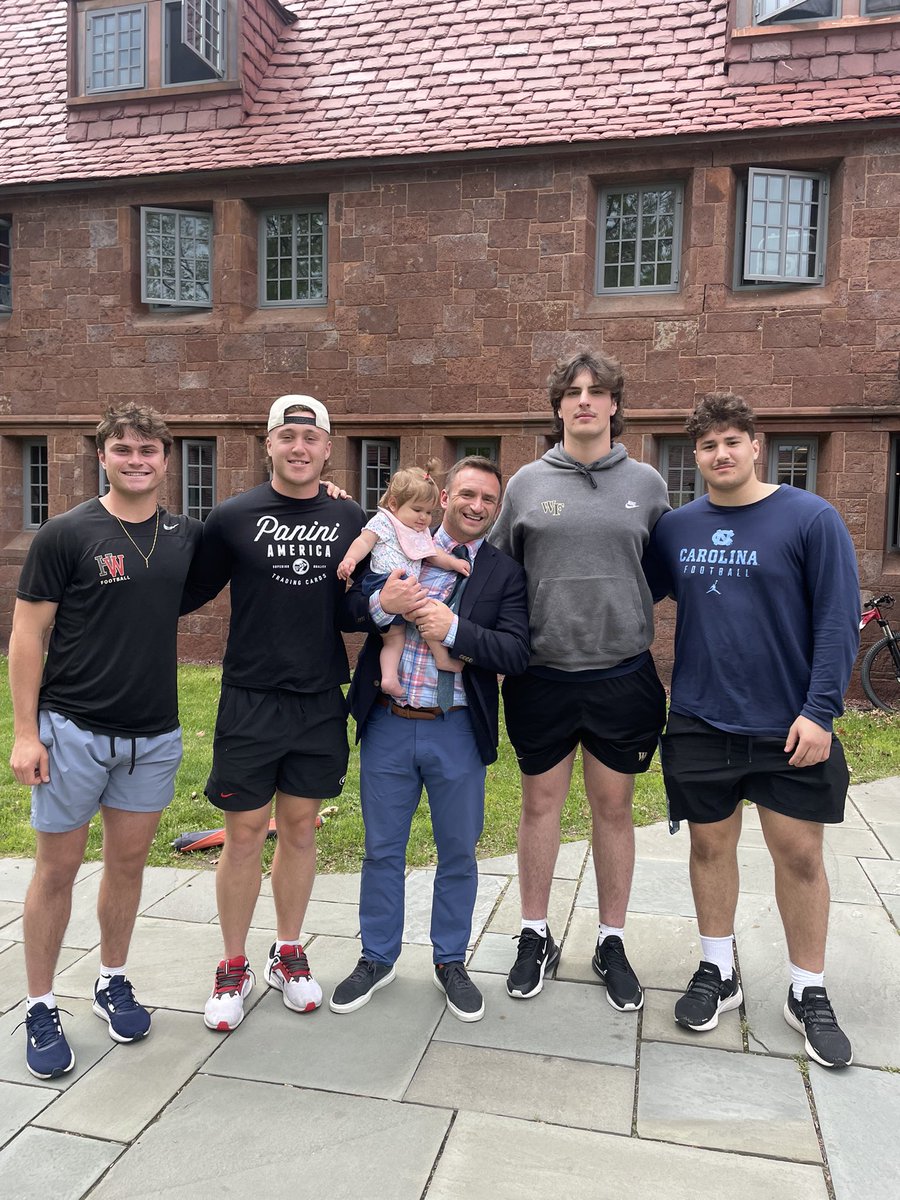 Great to have @AOF_Football alumni back visiting the “farms” Marshall Howe @yalefootball Ryan Puglisi @GeorgiaFootball Jack Hines @WakeFB Zach Gluckman @UNCFootball