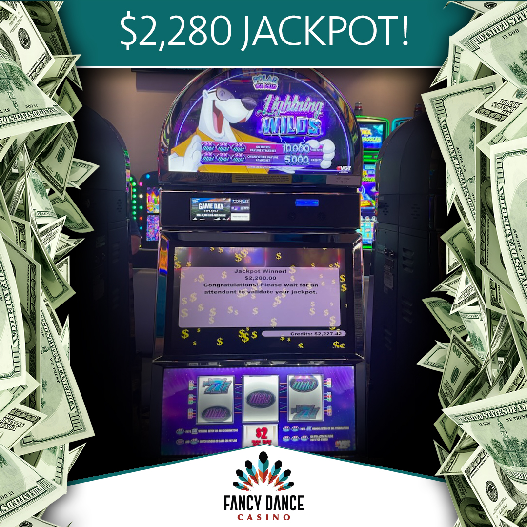 #Congrats to our $2,280 #Jackpot #Winner on #PolarHighRoller #LightningWilds! ❄️⚡ This game is #electrifying--spin and win today! 🎰 #fancydance #fancydancecasino #casino #fancy #getfancy #highroller #lightning #oklahoma #polar #slotwin #stayfancy #wherewinnersdance #winbig