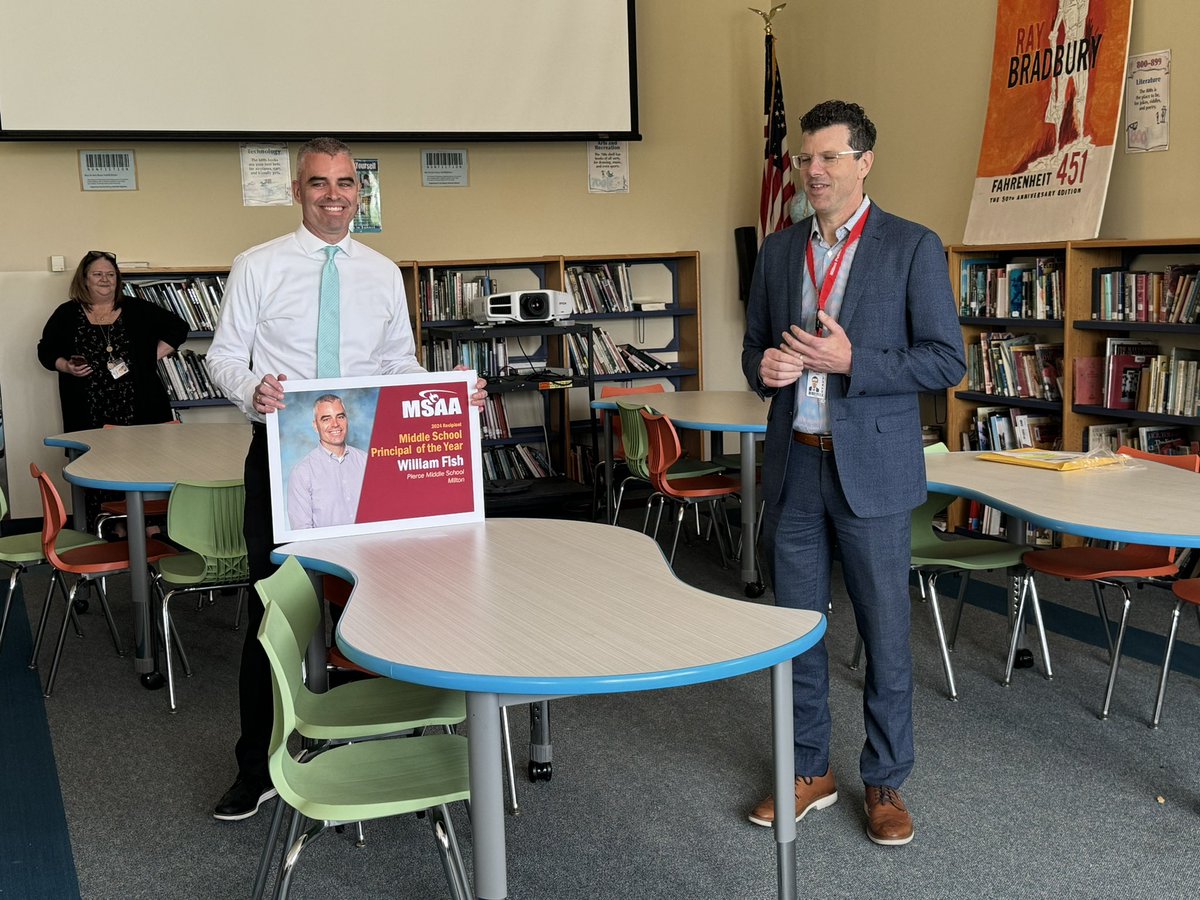 Congratulations to Pierce Middle School community! Dr. William Fish named 2024 MSAA Middle School Principal of the Year! Superintendent Peter Burrows, scholars, and Dr.Fish’s family celebrated Dr. Fish being named POY. @PrincipalJQuinn @YGB70
