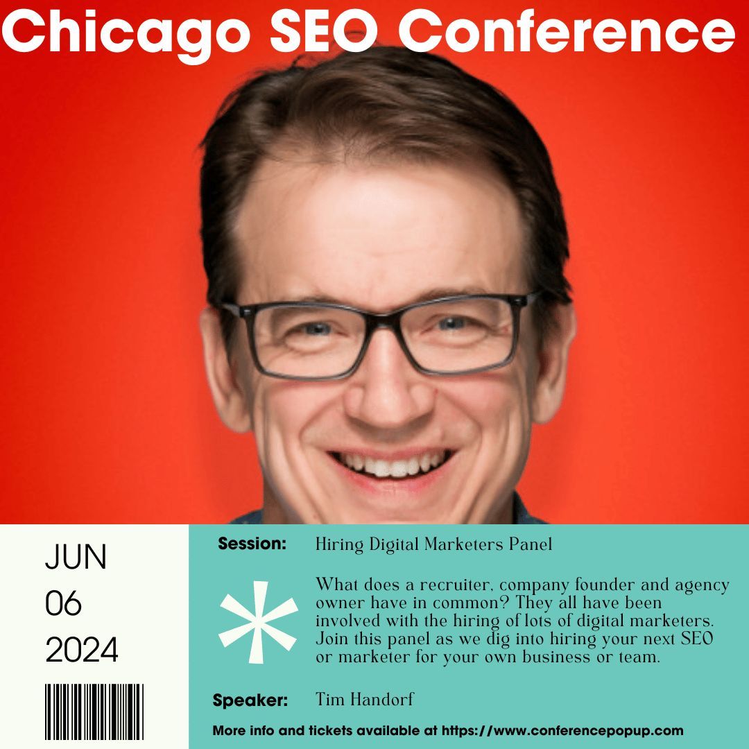 Bringing his experience of building teams <a href="/thandorf/">Tim Handorf</a> of <a href="/G2dotcom/">G2</a> will be joining @conferencepopup here in Chicago at our SEO Conference. Come ask questions and learn from the panel while also helping local charities. Info and tix @ conferencepopup.com/event/2024-chi…