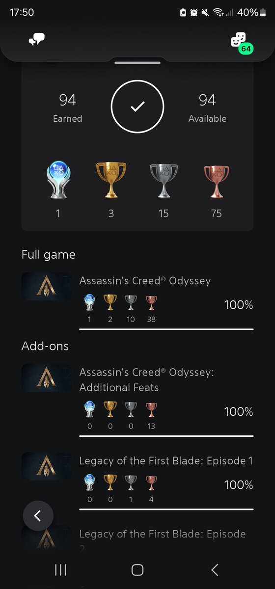 Assassins Creed Odyssey 100%

Another one I got the platinum for previously. Nice to clear off the backlog! Completed all dlcs to 100%

#PlayStation
#AssassinsCreedOdyssey
#PlayStationTrophy