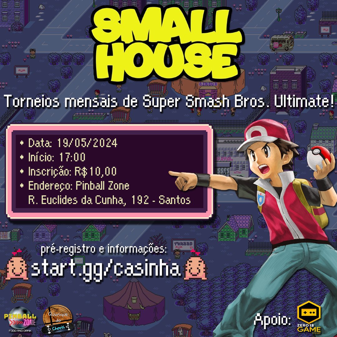 smash_baixada's tweet photo. 🚨 Anunciando a 3ª edição do #SmallHouse, torneio mensal de Smash Bros da Baixada Santista!
Dessa vez estamos de casa nova, o torneio irá rolar dia 19/05, a partir das 17:00, na PINBALL ZONE, no bairro Pompéia. Aguardamos vocês lá!!!

Inscreva-se: https://t.co/gGL6RhZM4n https://t.co/l46CUTIaVz