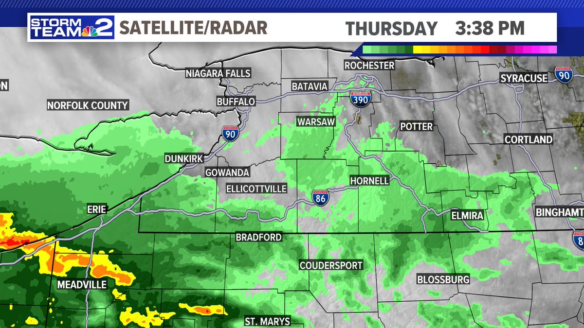 Scattered showers moving across mainly the Southern Tier and N. PA into this evening, with rounds of showers possible into the weekend. The full forecast on Ch. 2 Most Buffalo, 5pm, 5:30pm and 6pm this evening. Updates are also at wgrz.com.