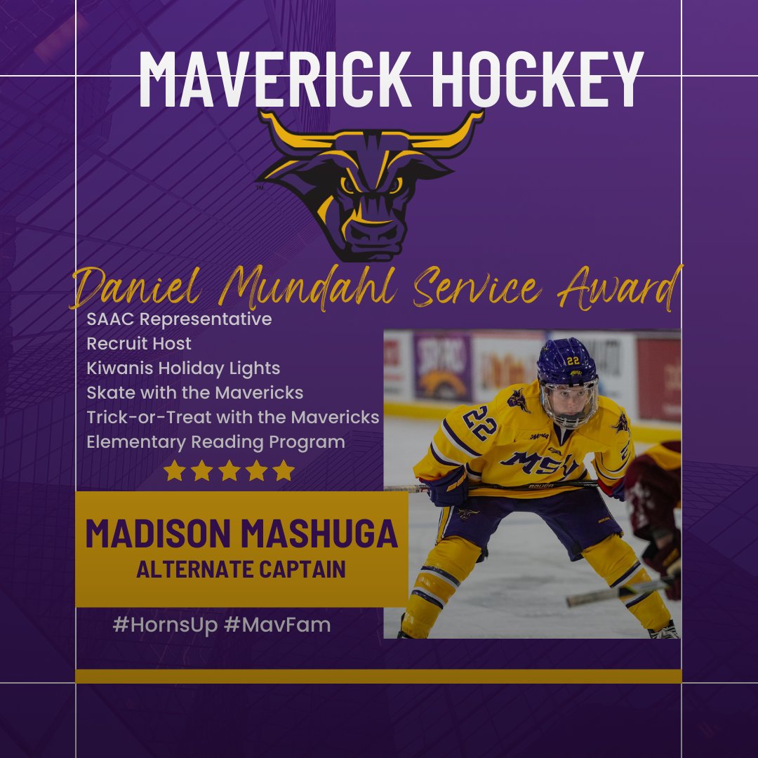 Congratulations to our 2023-24 Team Award Winners. Daniel Mundahl Service Award - @maddie_mashuga #HornsUp #MavFam Read more about our Team Awards: msumavericks.com/news/2024/4/18…