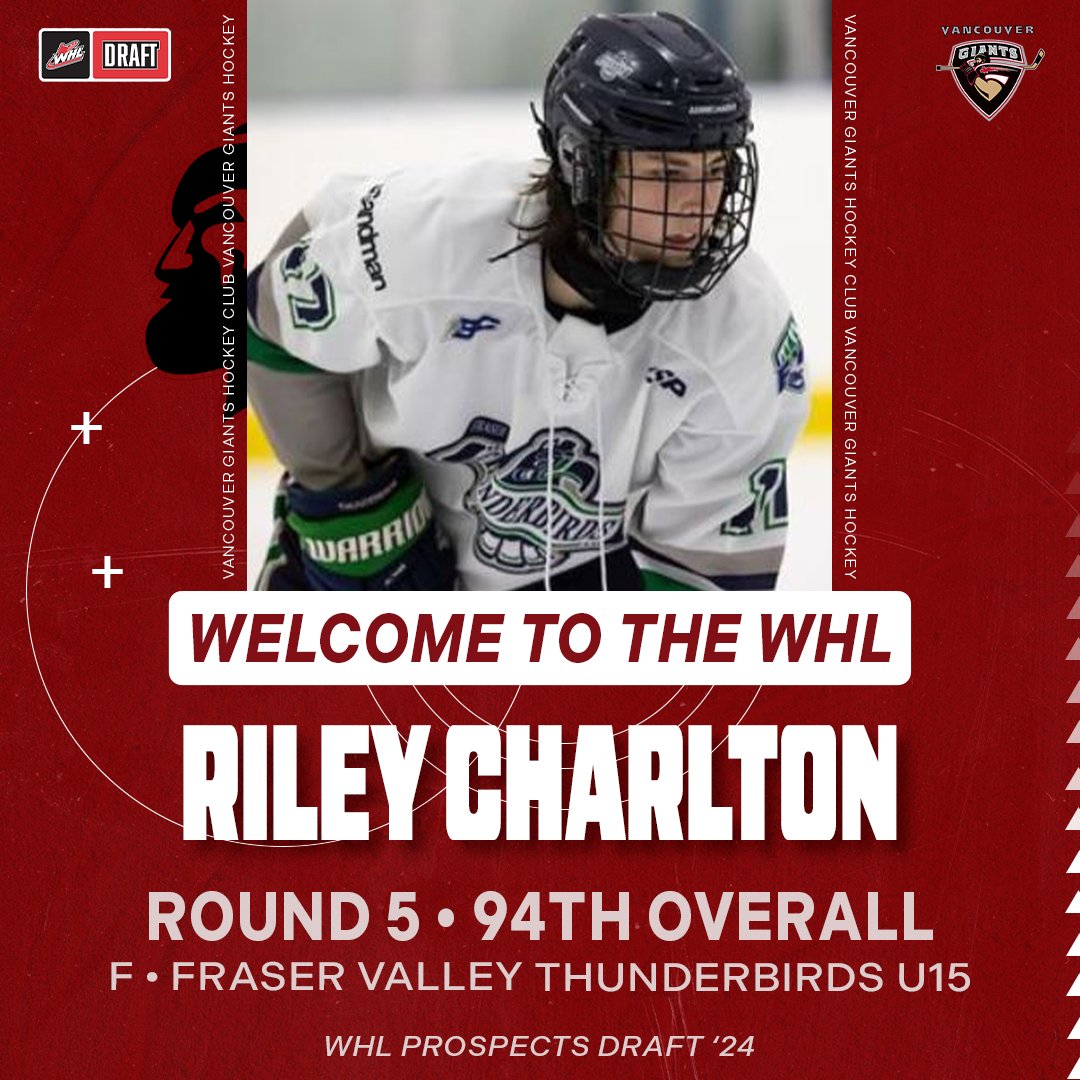 With the 94th overall selection in the 2024 WHL Prospects Draft, the Vancouver Giants are excited to select Riley Charlton from the <a href="/FVTBirds_AAA/">Fraser Valley Thunderbirds AAA</a>.

Welcome to the Giants Riley!

#WHLDraft