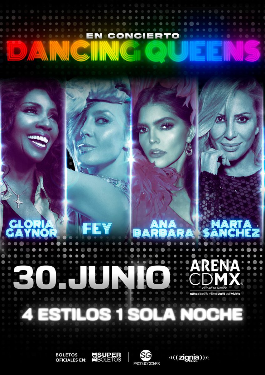 Las cantantes @gloriagaynor @officialfey @anabarbaramusic y @Martisima_SoyYo alistan presentación en @ArenaCdMexico este próximo 
30/JUN en una presentación denominada 'DANCING QUEENS'
#GloriaGaynor
#Fey 
#AnaBárbara 
#MartaSánchez

cc @Zignialive_ @danteguillen @sgProduccionmx