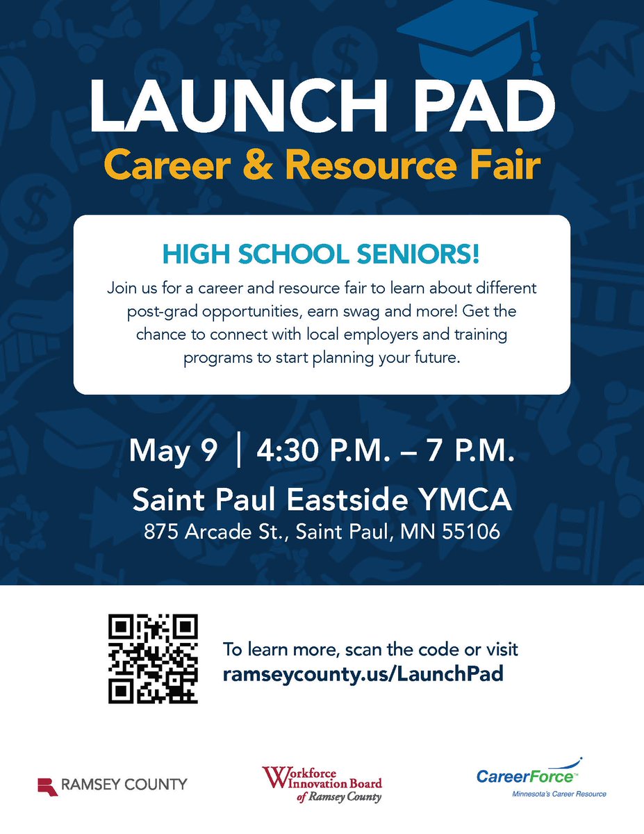ling_becker's tweet photo. Starting at 4:30! Launch Pad! Calling all high school seniors! Join us at the Eastside YMCA!!
@RamseyCounty
@cityofsaintpaul
@SPPS_News
@RightTrackSP https://t.co/ug9GJuf4c4