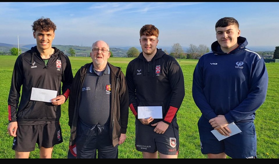 Big thanks to Phil Bradbury and the Oldham league presenting Marcus Geener , Harry Baker @England_RL and Reece Smethurst @scotlandrl with cheques towards their upcoming tour.