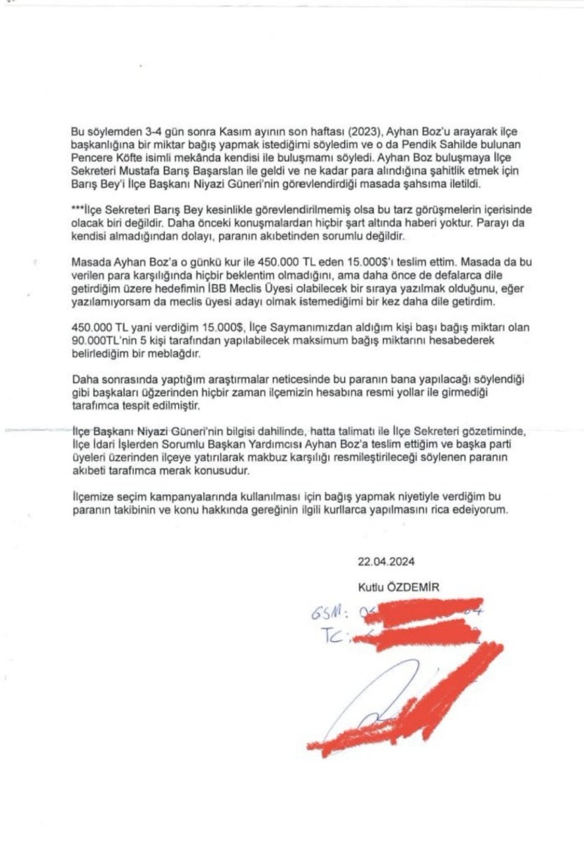 CHP'li eski belediye meclis üyesi Kutlu Özdemir, CHP'ye yaptığı 15 bin dolarlık bağışın kayıp olduğunu iddia etti. Para kulesine baksın bence..