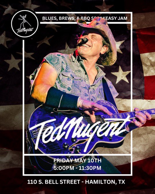 Alright you Down South Texas Rhythm & Blues ShitKickers! Tomorrow is our last SpeakEzy in Texas this year! Last chance to come and RockOut with us at The Grain in Hamilton TX. Get tix at: eventbrite.com/e/ted-nugent-5… And for those brave souls who want to hang backstage with Ted: