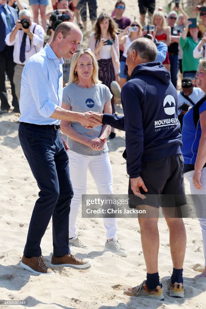 #PrinceOfWales #DukeOfCornwall NEWQUAY, CORNWALL - MAY 09: met representatives from local organizations who are working to promote safety in the sea and across the beach area, ahead of the forthcoming summer months.