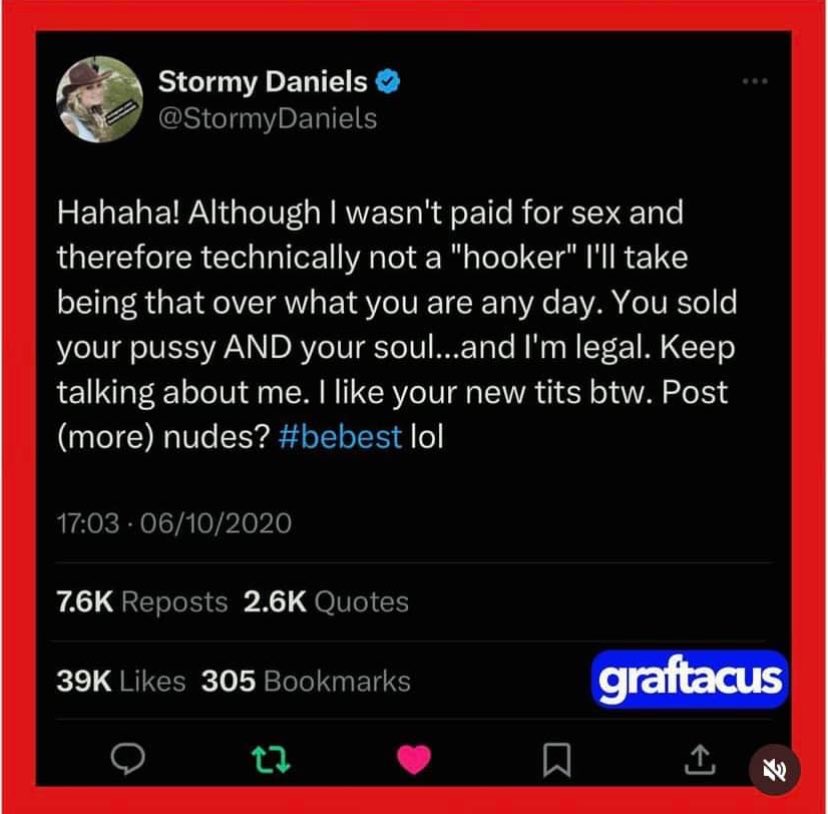 That’s funny! Stormy’s reply to Melania calling her a hooker! 😂