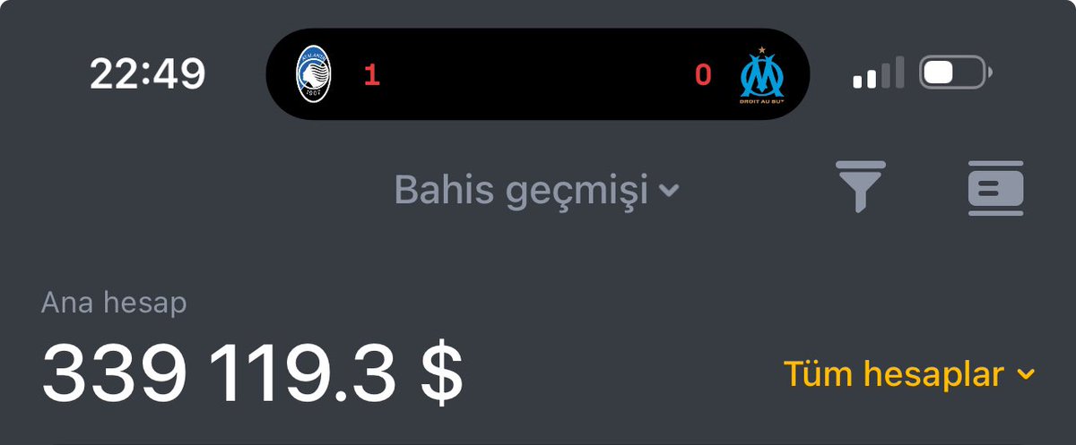 339,119$ (11.000,000₺) BAHİS

beni takip edip bu gönderiye tüm butonlara basan 8 kişiye 5,000$ HEDİYE!

Atalanta 1-0 Marseille 
Toplam Goller 2,5 ÜST - 1,91
339,000$